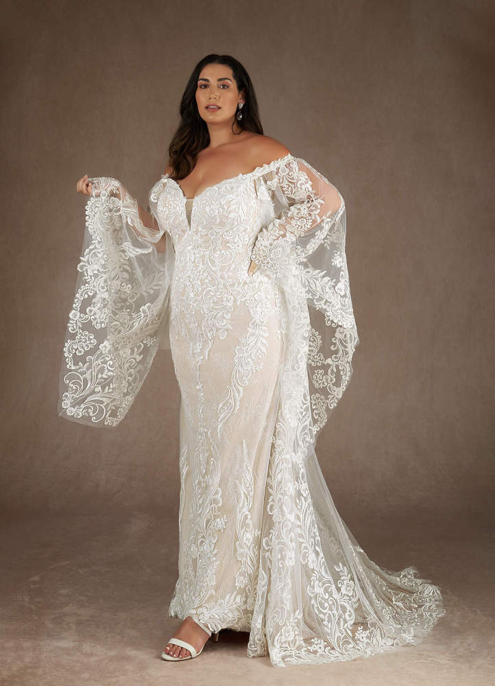 elyessen  Diamond White Champagne Mermaid V-Neck Sequins Lace Dress