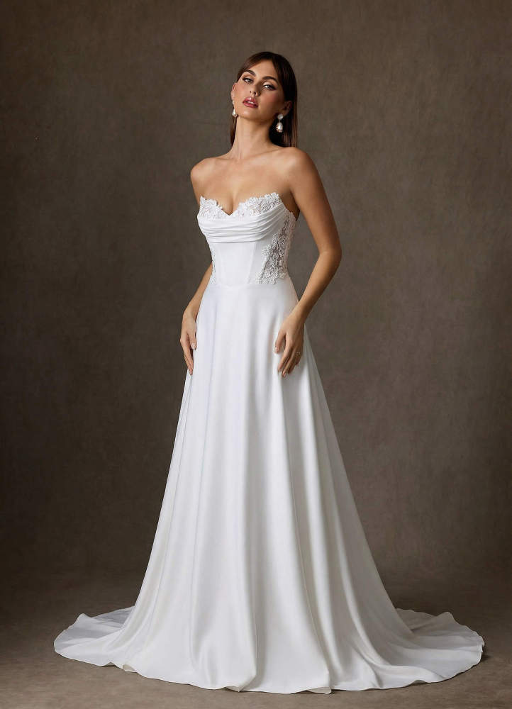 elyessen  Diamond White A-Line Sweetheart Neckline Crepe Back Satin Dress