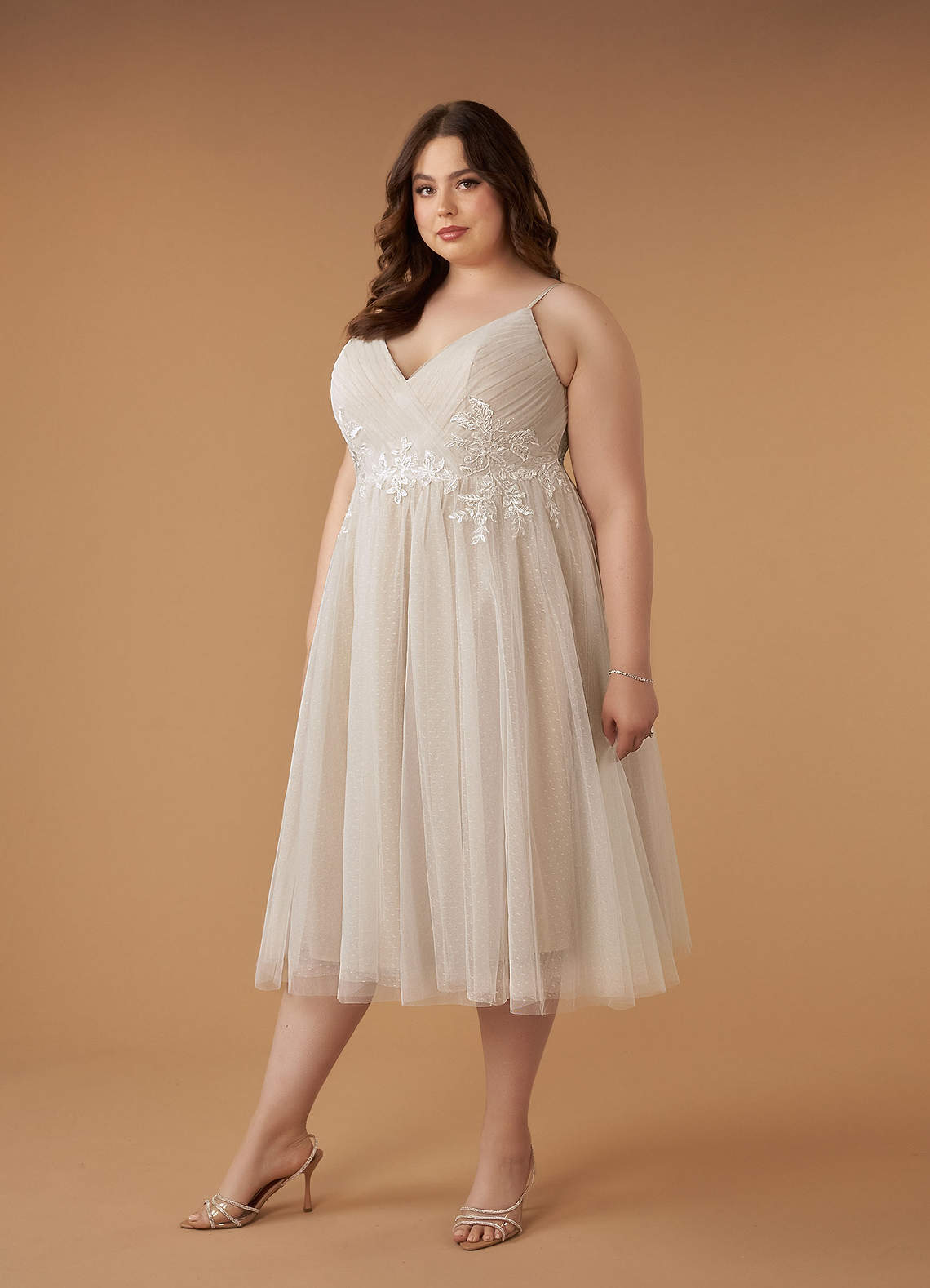 elyessen Diamond White A-Line V-Neck Sequins Tulle Dress