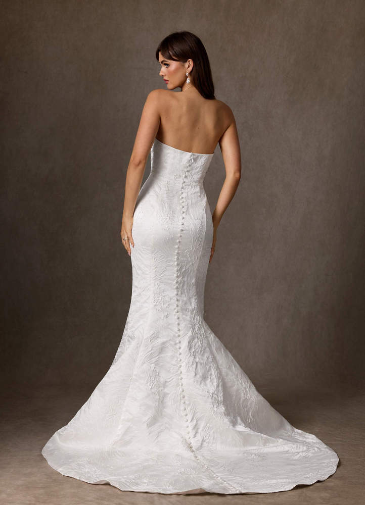 elyessen Serephina Diamond White Mermaid Strapless Floral Jacquard Dress