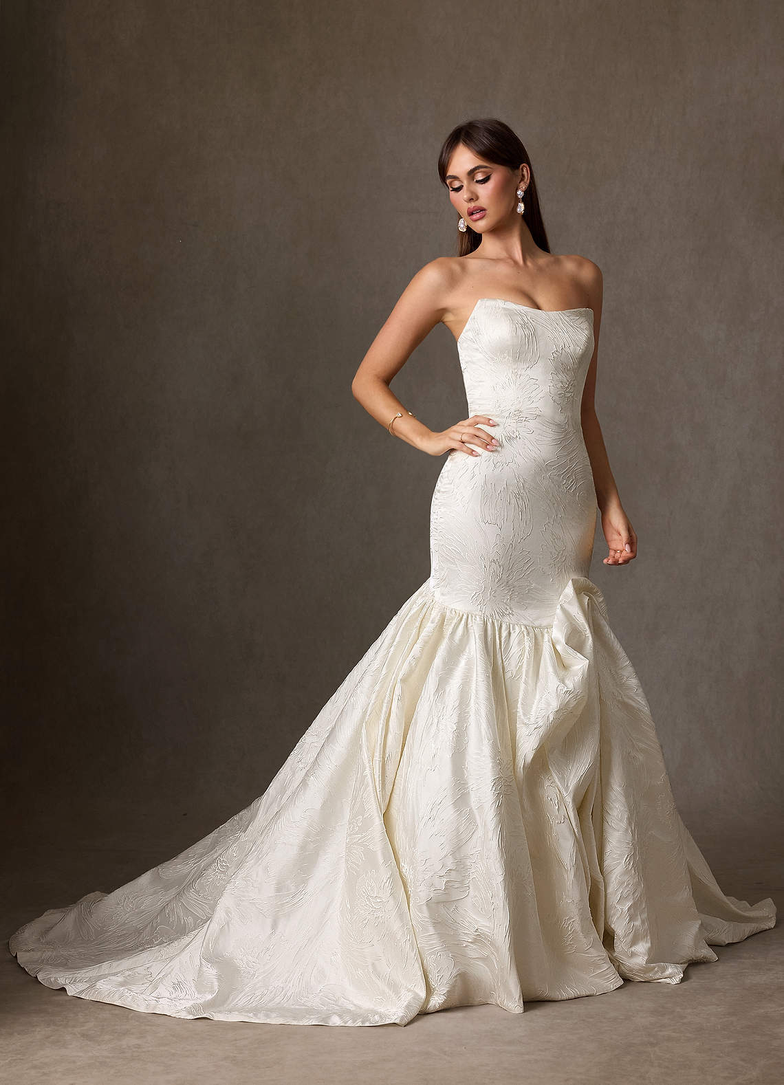 elyessen Quinta Diamond White Mermaid Strapless Floral Jacquard Dress