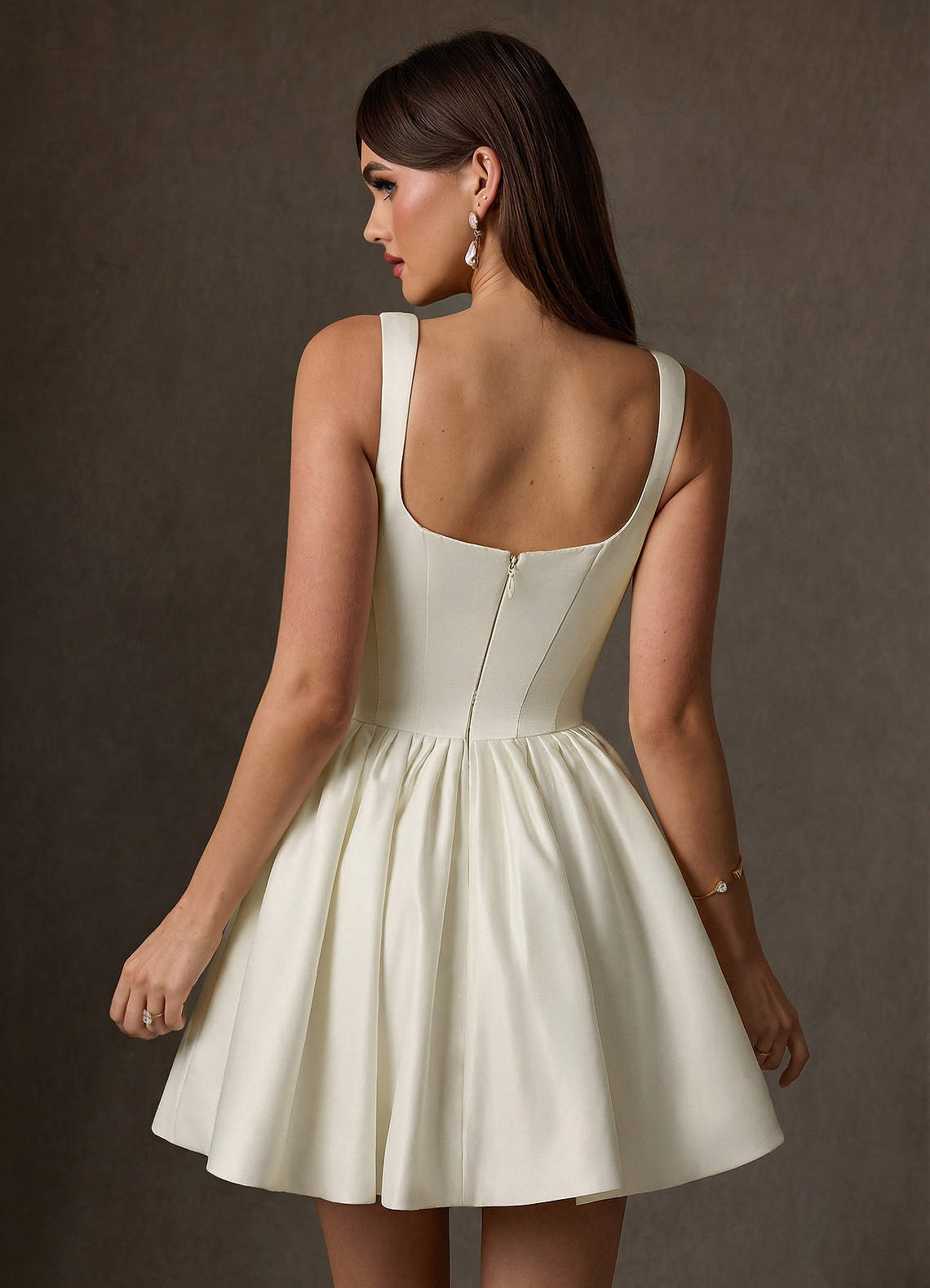 elyessen Saverina Diamond White A-Line with Pockets Satin Dress
