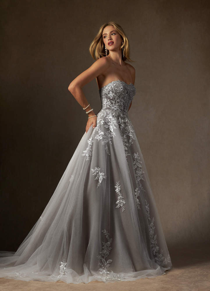 elyessen  Diamond White Ball-Gown Strapless Lace Dress