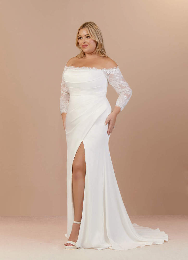 elyessen Onyx Diamond White Mermaid Sequins Crepe Back Satin Dress