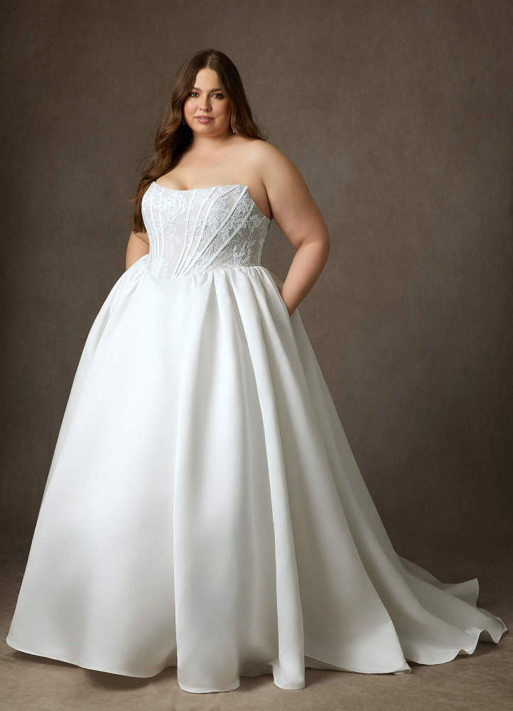 elyessen Mirabeth Diamond White Ball-Gown Strapless Lace Dress