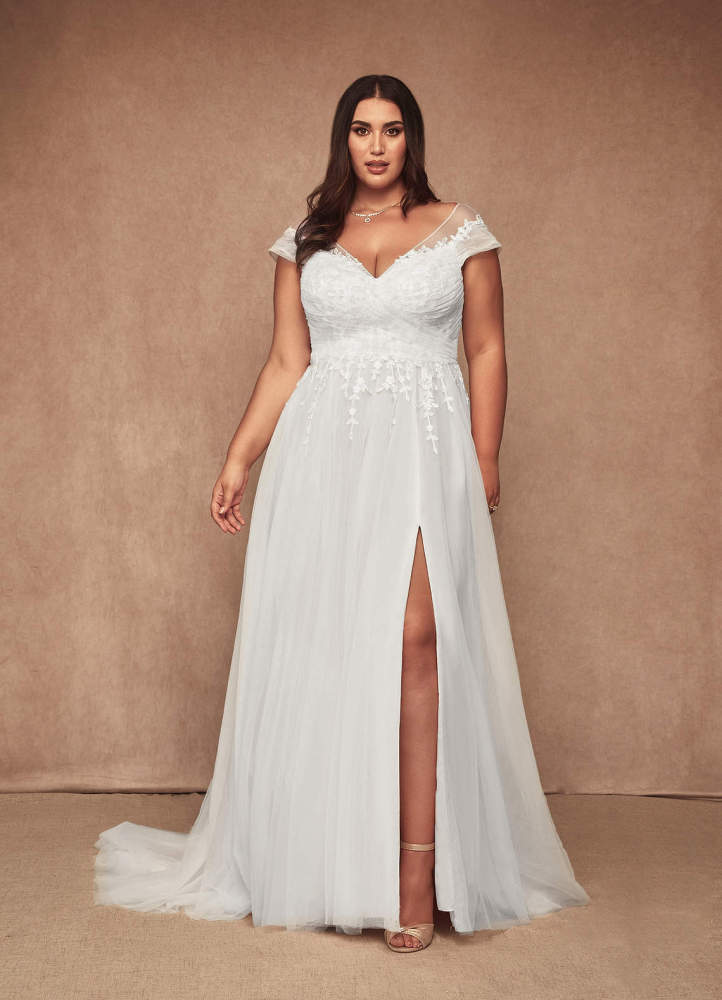 elyessen Bellisima Diamond White A-Line V-Neck Tulle Dress