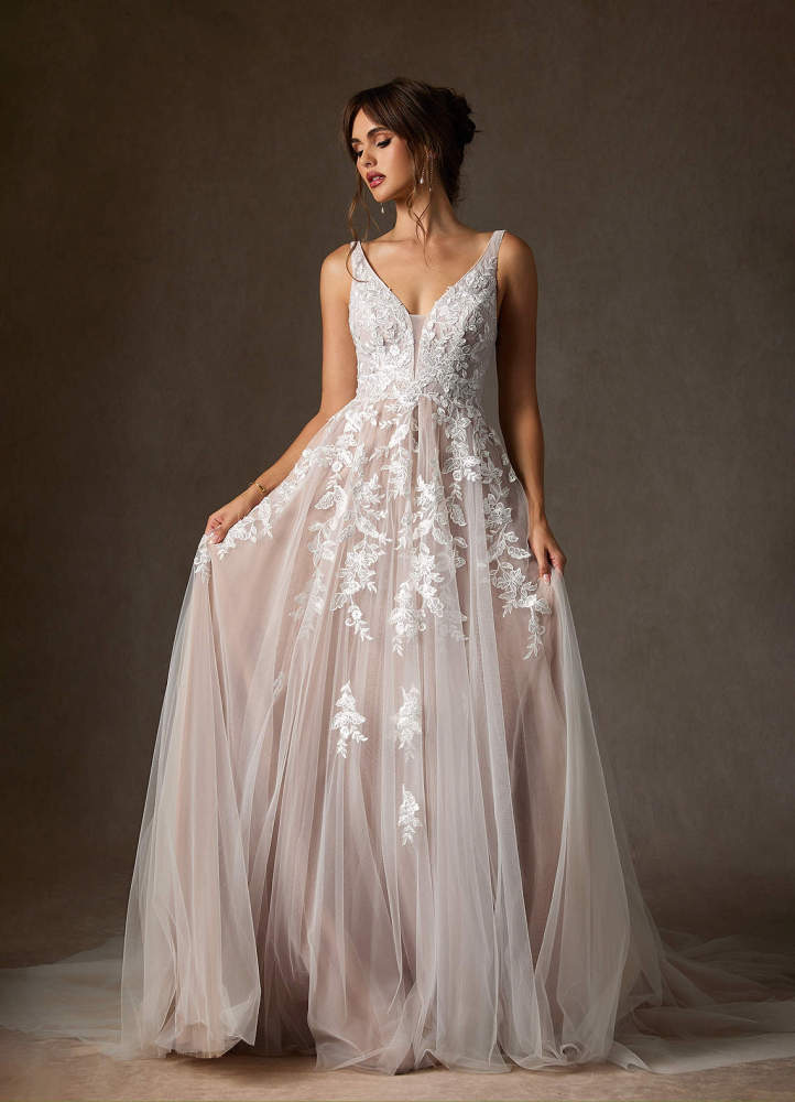 elyessen  Free pannier Diamond White A-Line V-Neck Sequins Tulle Dress