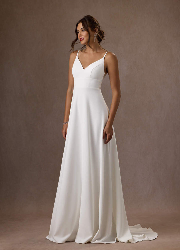 elyessen  Stretch Diamond White A-Line V-Neck Sequins Stretch Crepe Dress