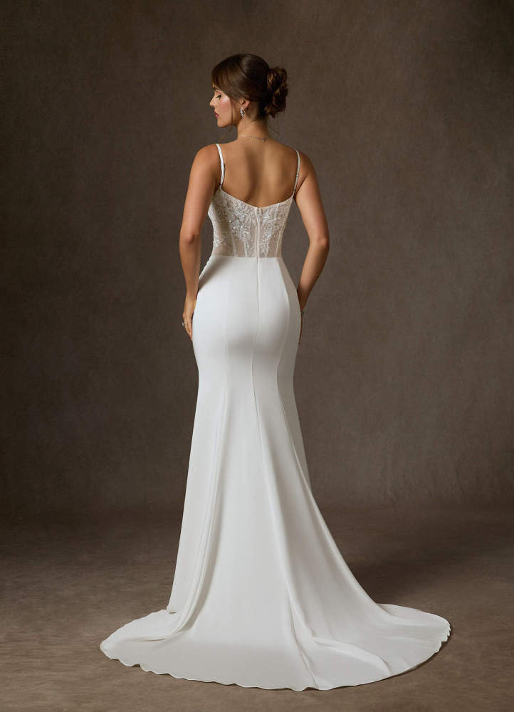 elyessen Alyce Diamond White Mermaid Off the Shoulder Crepe Back Satin Dress
