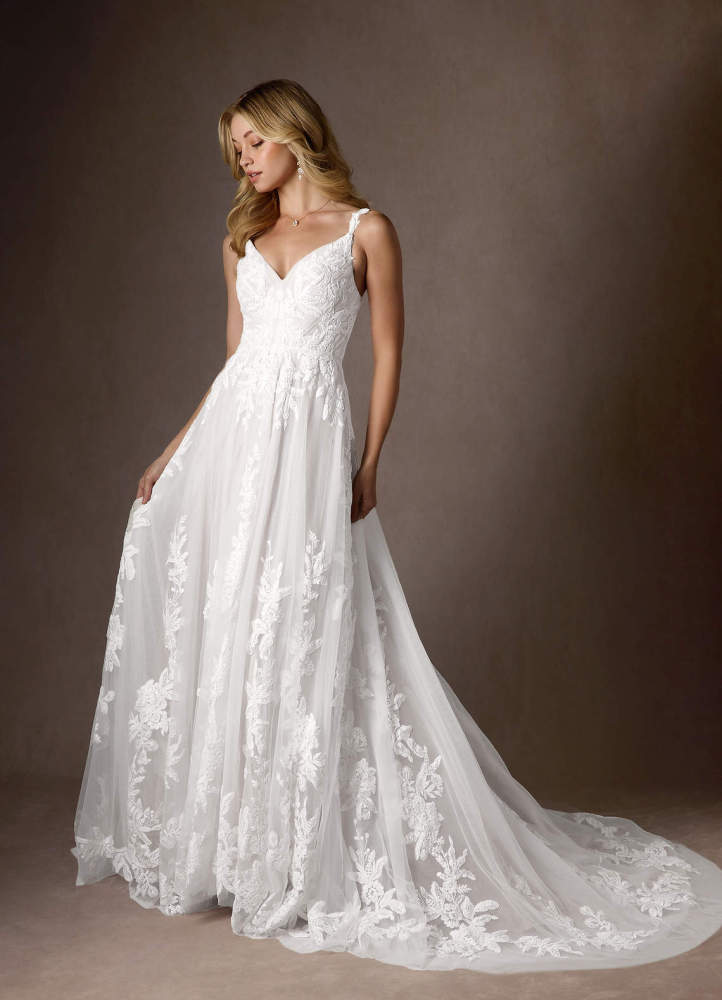 elyessen Delaina Diamond White A-Line V-Neck Sequins Tulle Dress