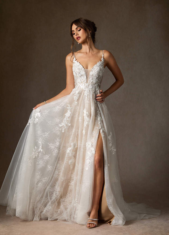 elyessen  Diamond White A-Line Lace Tulle Dress