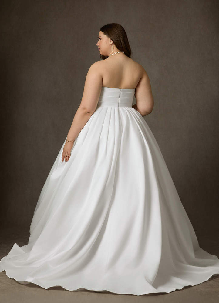 elyessen Celestia Diamond White Ball-Gown Strapless Matte Satin Dress