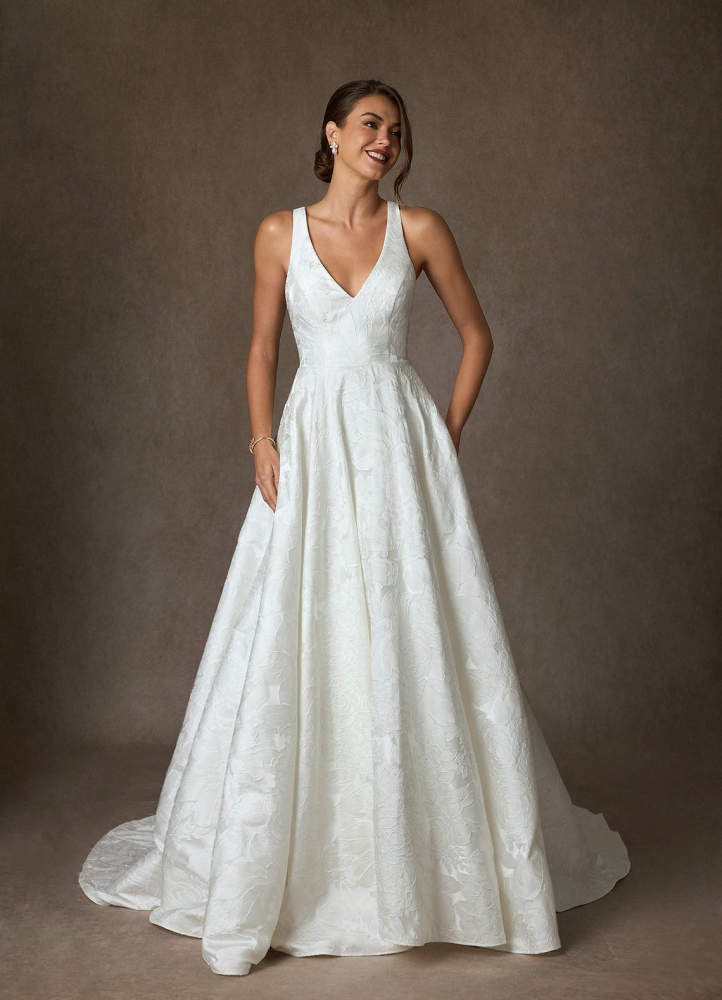 elyessen Olivette Diamond White Ball-Gown Strap Floral Jacquard Dress
