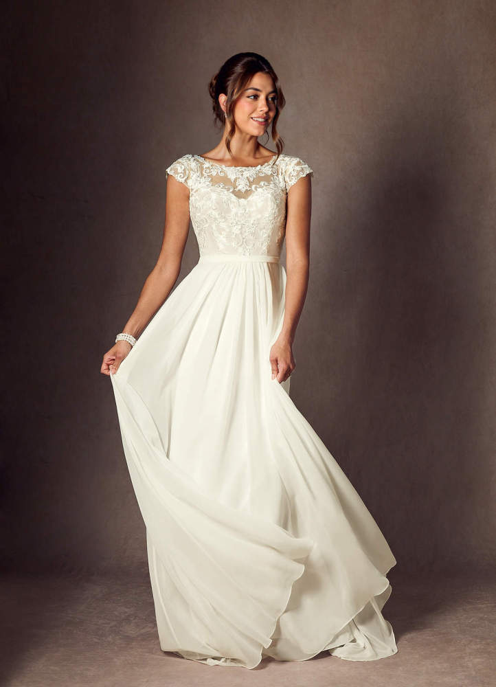 elyessen  Diamond White A-Line Scoop Sequins Chiffon Dress