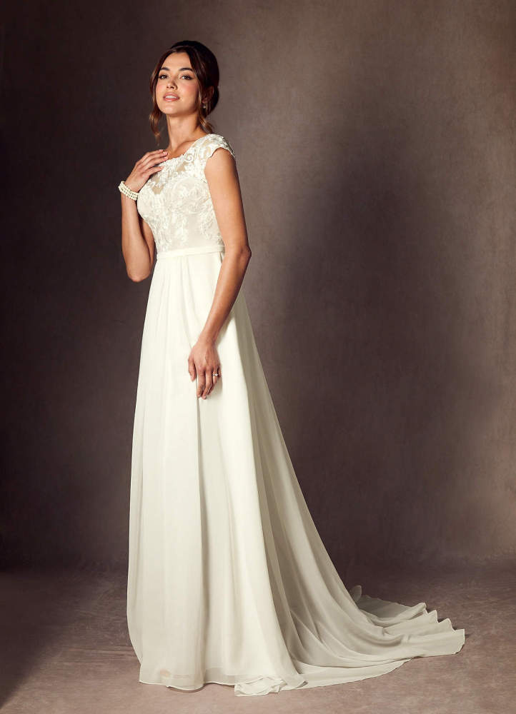 elyessen  Diamond White A-Line Scoop Sequins Chiffon Dress
