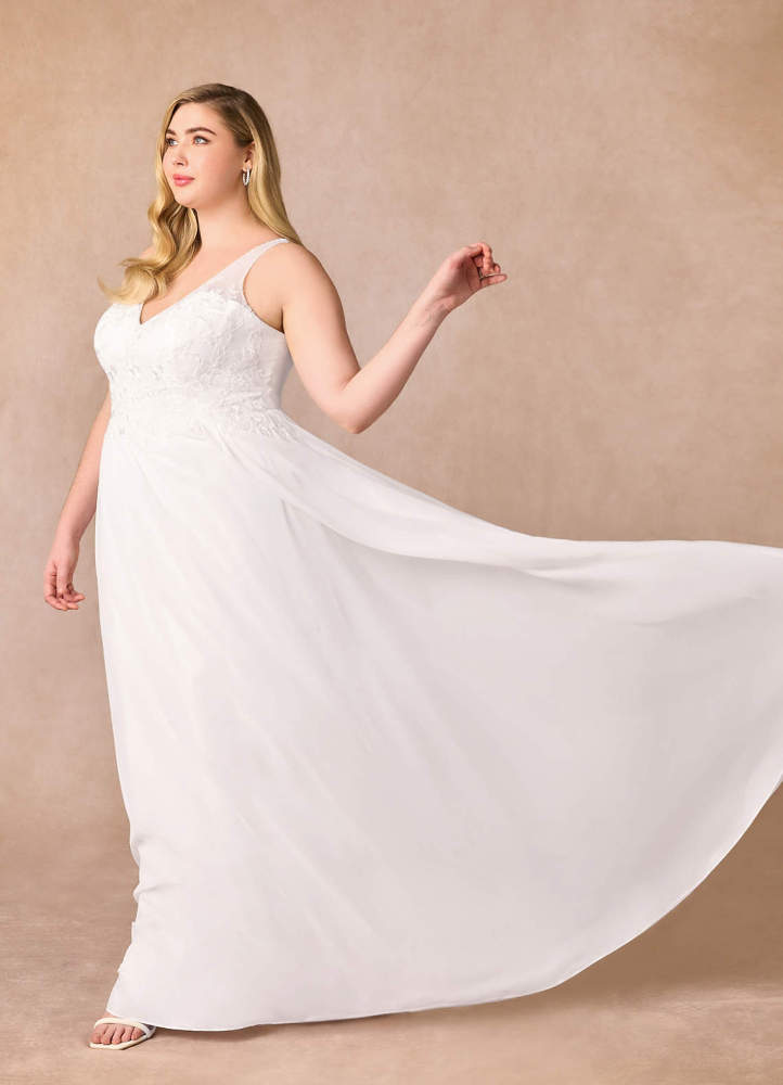 elyessen Carmella Diamond White A-Line Sequins Chiffon Dress