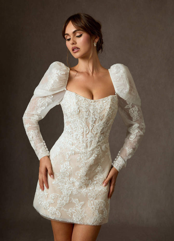 elyessen Winter Diamond White A-Line Strapless Lace Dress