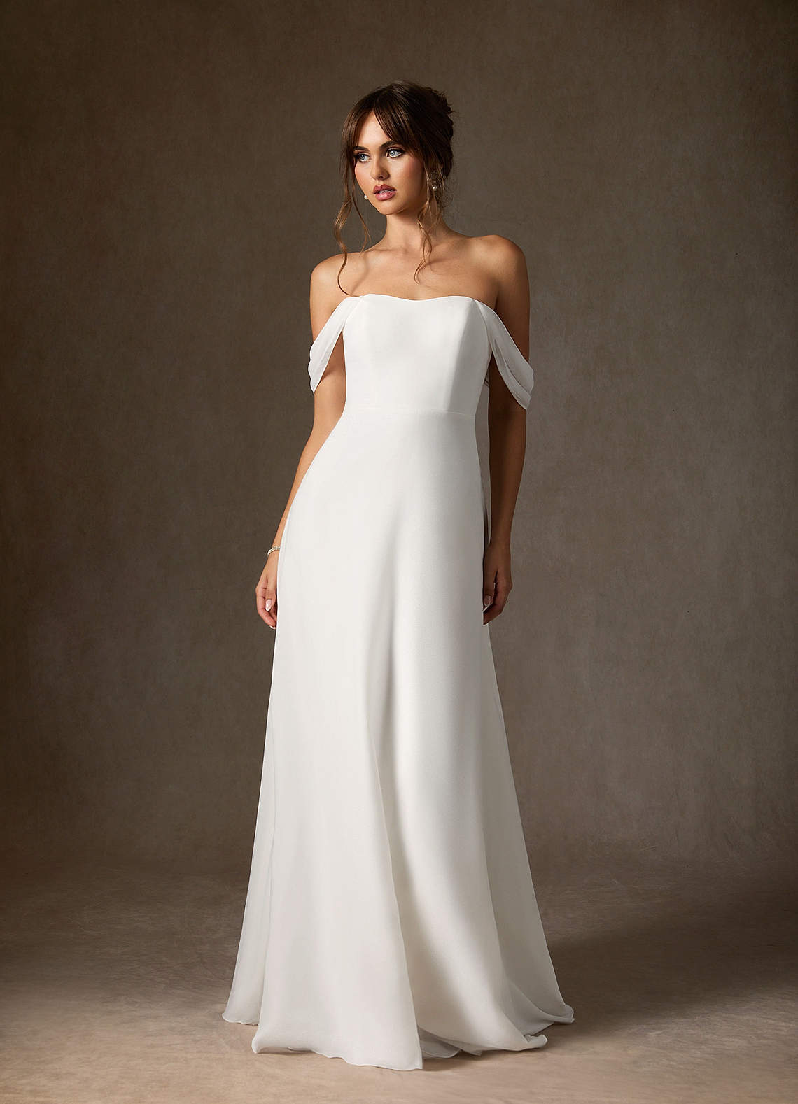 elyessen Ava Stretch Diamond White A-Line Off the Shoulder Stretch Chiffon Dress