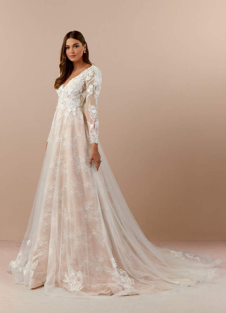 elyessen  Diamond White Champagne A-Line V-Neck Sequins Tulle Dress