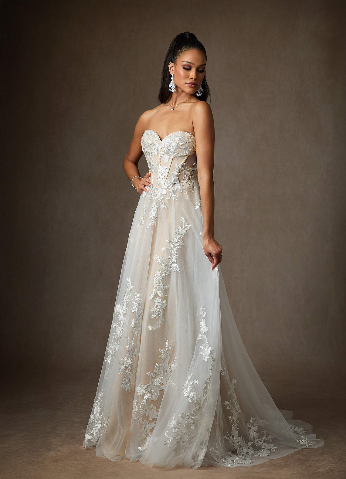 elyessen  Diamond White A-Line Sequins Tulle Dress