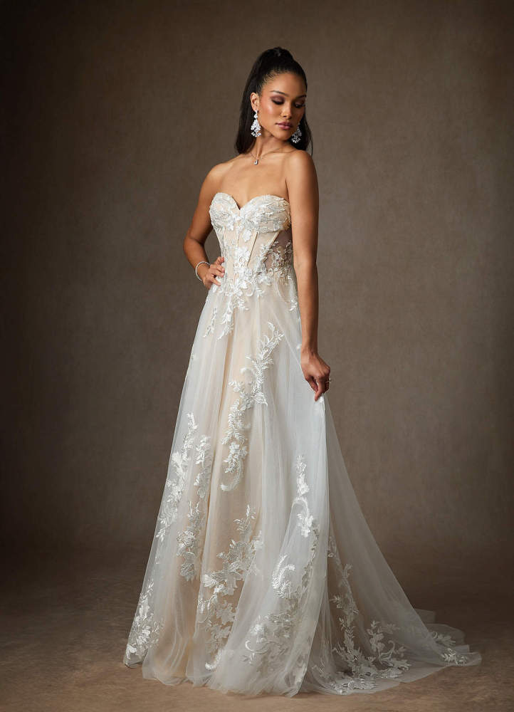 elyessen  Diamond White A-Line Sequins Tulle Dress