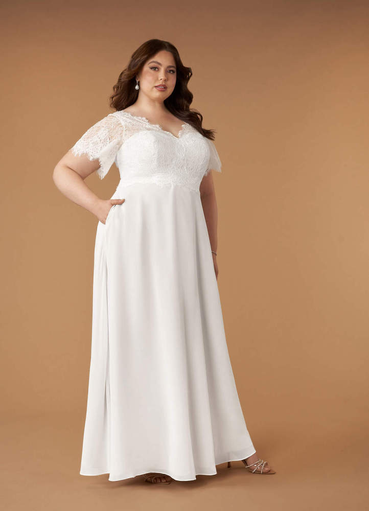 elyessen Veradis Diamond White A-Line V-Neck lace Chiffon Dress