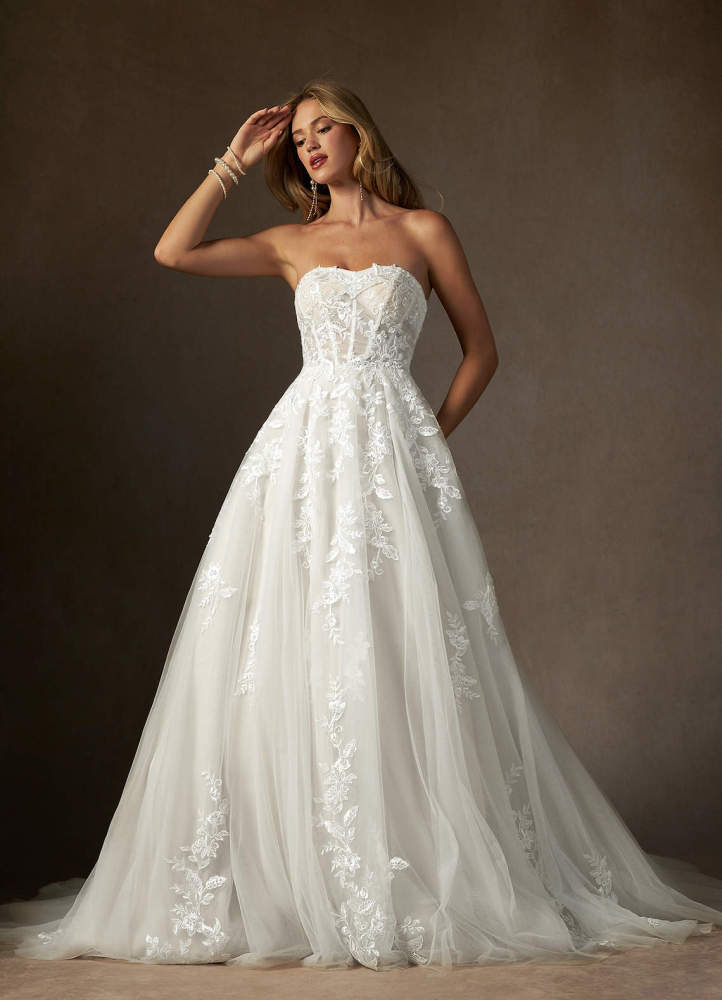 elyessen Keri Diamond White Ball-Gown Strapless Lace Dress