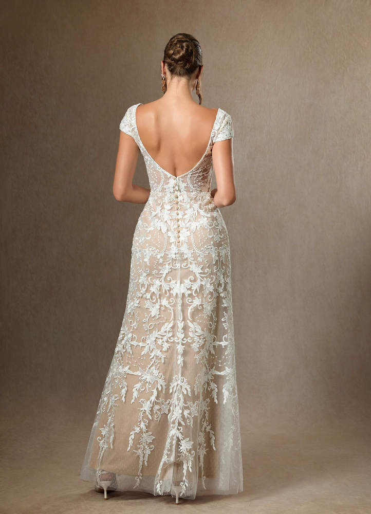 elyessen Diamond White Sheath V-Neck Sequins Lace Dress