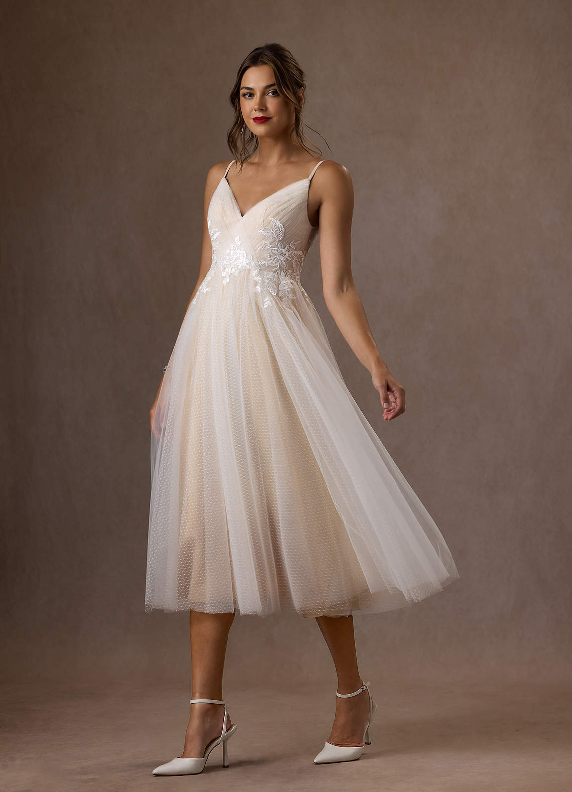 elyessen Liana Diamond White A-Line V-Neck Sequins Tulle Dress