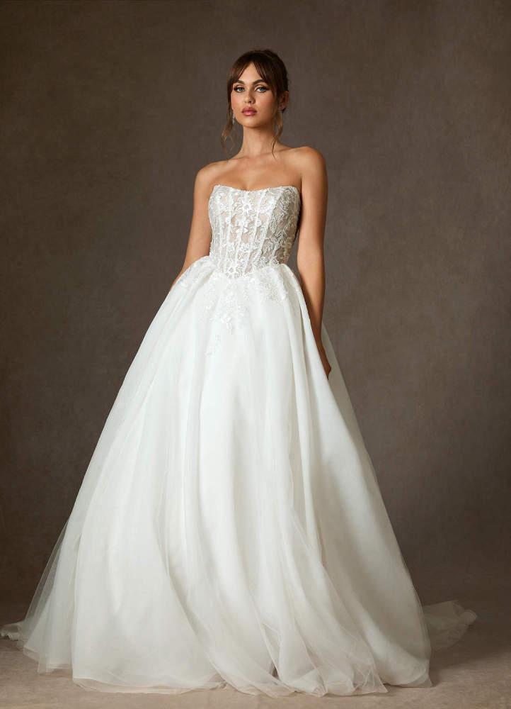 elyessen Ainsley Diamond White Ball-Gown Strapless Lace Dress