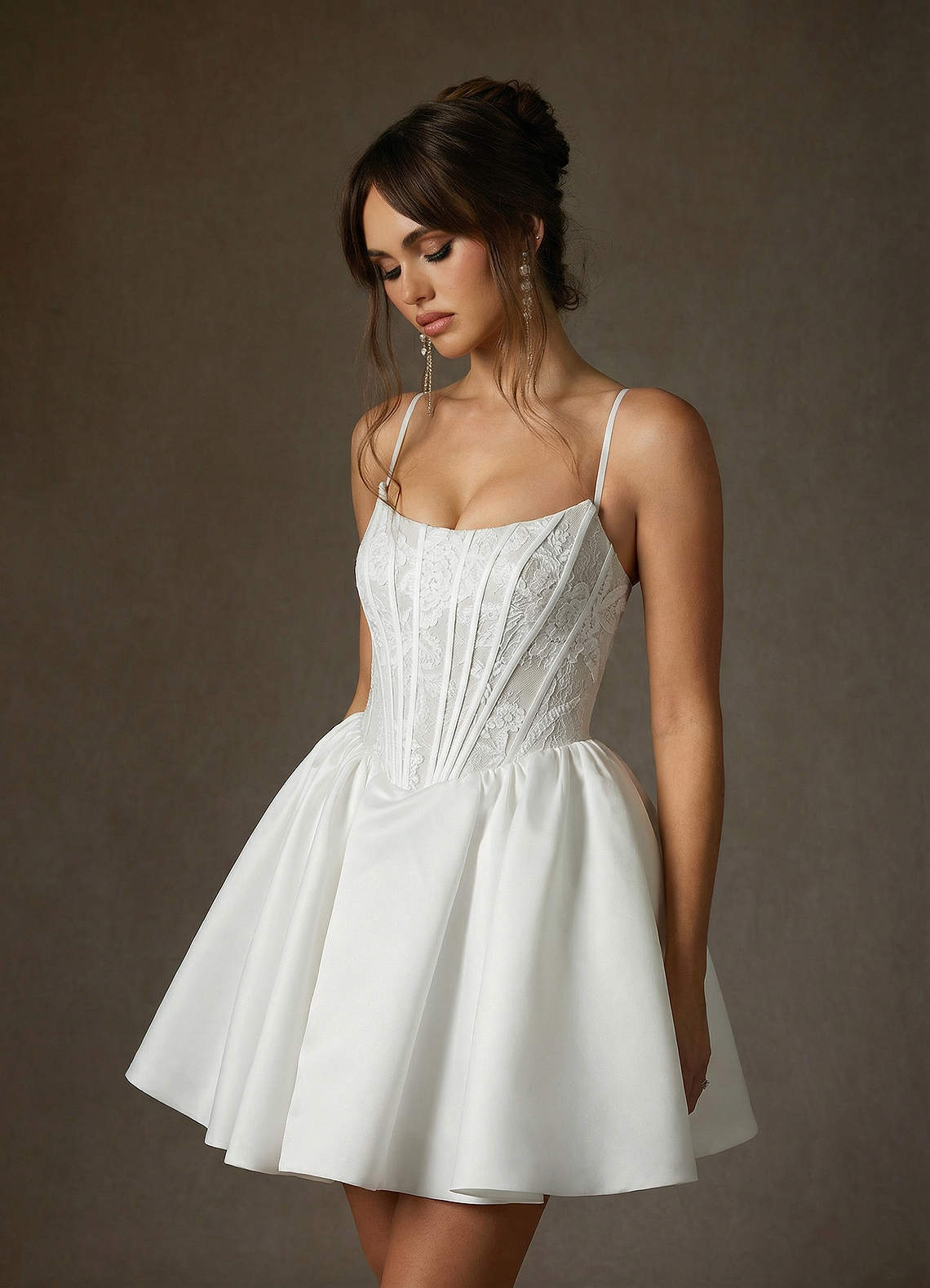 elyessen Barica Diamond White A-Line Strapless Lace Dress