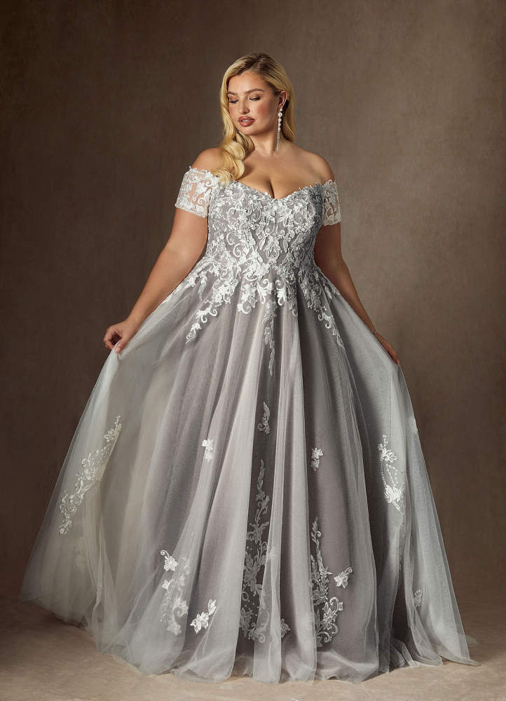 elyessen  Diamond White Ball-Gown Off the Shoulder Tulle Dress
