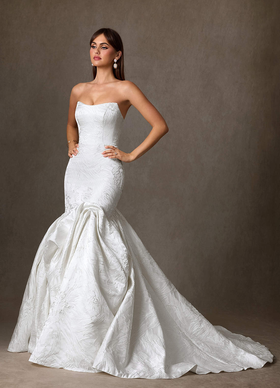 elyessen Quinta Diamond White Mermaid Strapless Floral Jacquard Dress