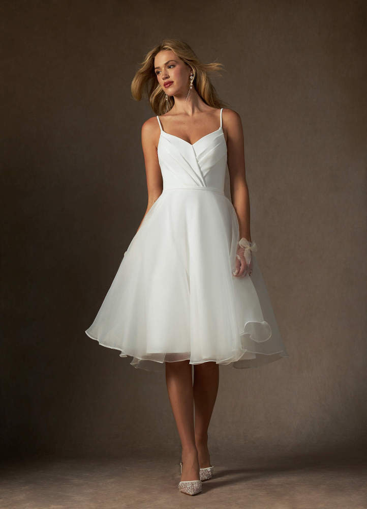 elyessen Ardea Stretch Diamond White A-Line V-Neck Pleated Stretch Crepe Dress