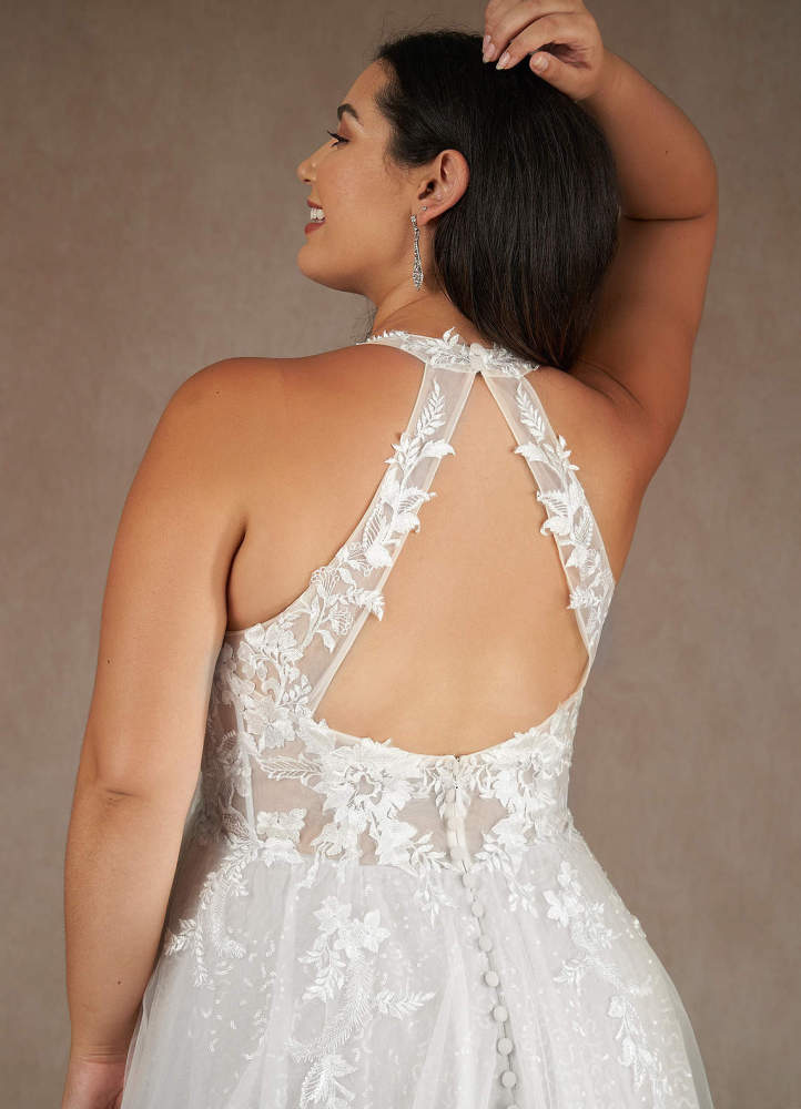 elyessen Dysis Diamond White A-Line Halter Sequins Tulle Dress