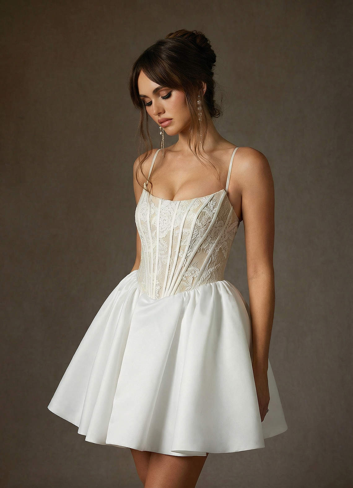 elyessen Barica Diamond White A-Line Strapless Lace Dress