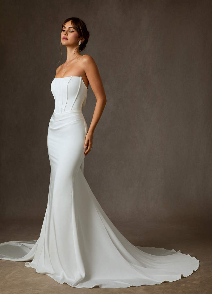 elyessen Cherity Diamond White Mermaid Strapless Crepe Back Satin Dress
