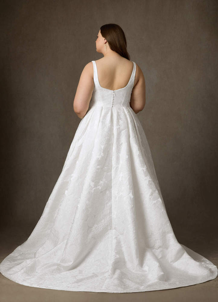 elyessen  Antique White Ball-Gown with Pockets Floral Jacquard Dress