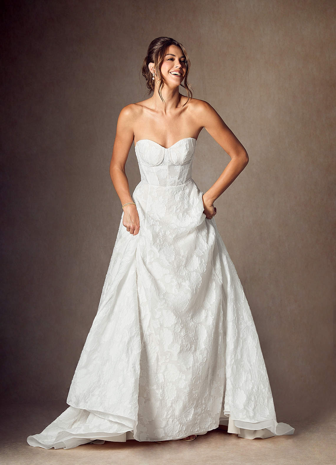 elyessen Meadow Diamond White Ball-Gown Strapless Floral Burnout Jacquard Dress