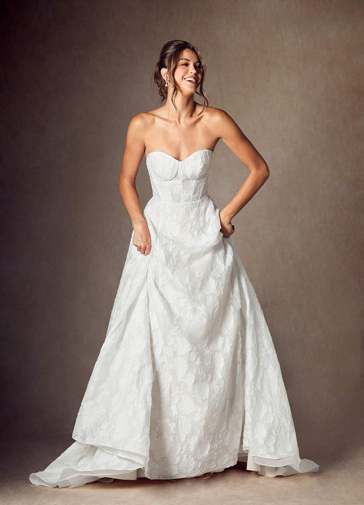 elyessen Meadow Diamond White Ball-Gown Strapless Floral Burnout Jacquard Dress