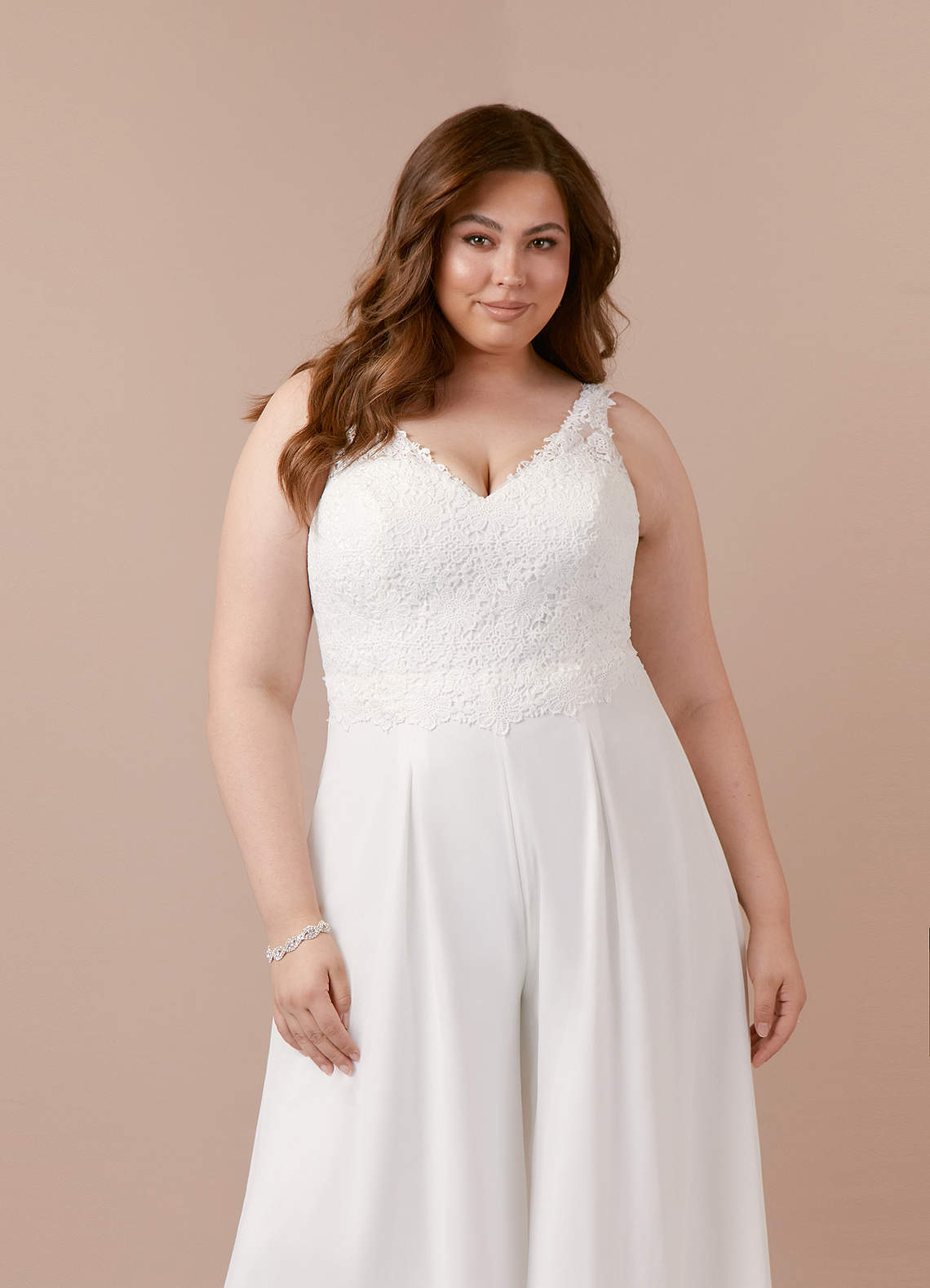 elyessen Florine Diamond White Pant Styles V-Neck Lace Chiffon Dress