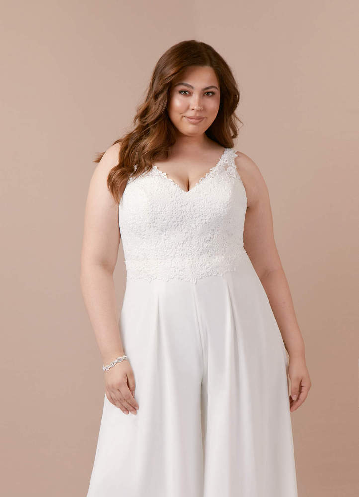 elyessen Florine Diamond White Pant Styles V-Neck Lace Chiffon Dress