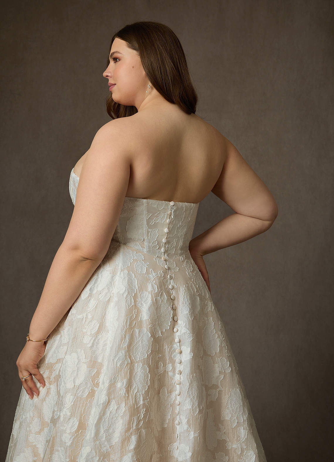 elyessen  Diamond White Ball-Gown Strapless Floral Burnout Jacquard Dress