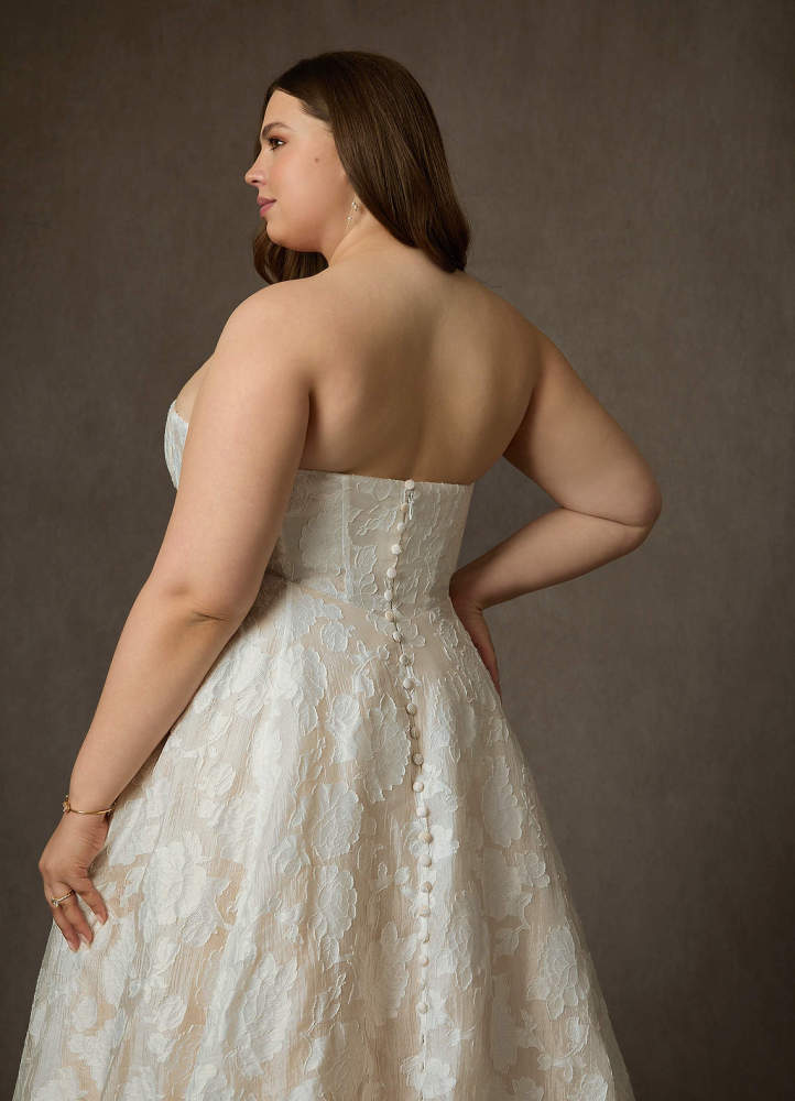 elyessen  Diamond White Ball-Gown Strapless Floral Burnout Jacquard Dress