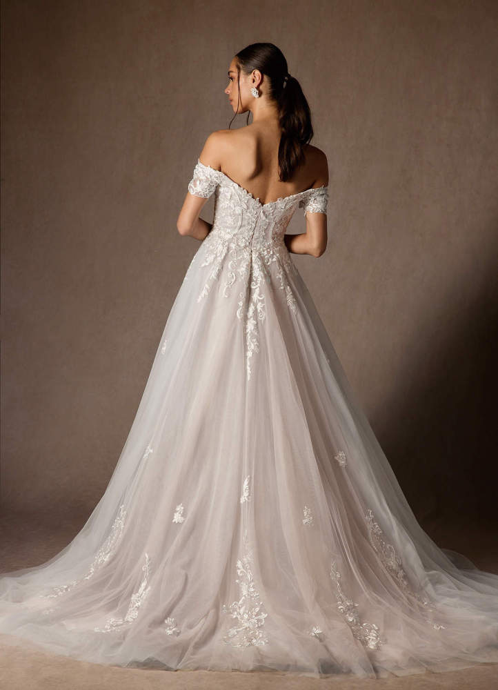 elyessen  Diamond White Ball-Gown Off the Shoulder Tulle Dress