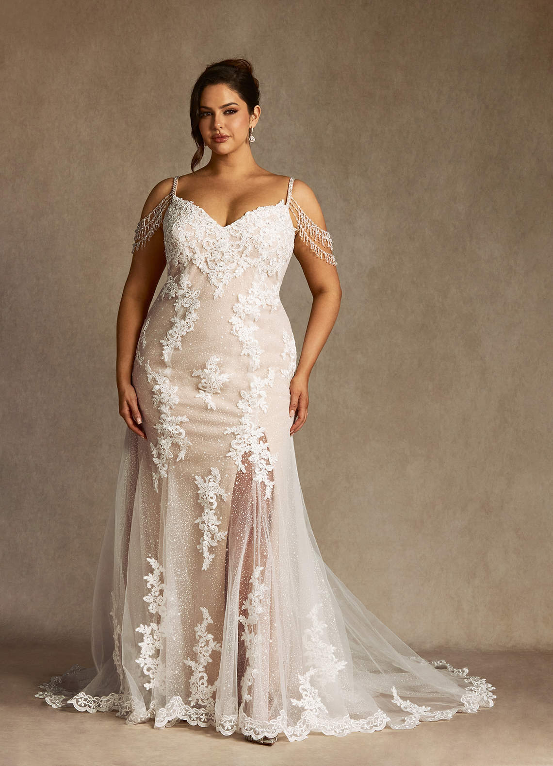 elyessen  Diamond White Mermaid Sequins Tulle Dress