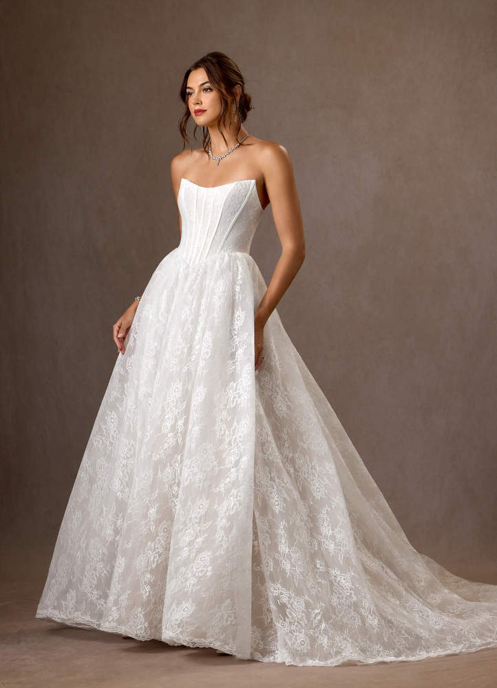 elyessen Demetria Diamond White Ball-Gown Strapless Lace Dress