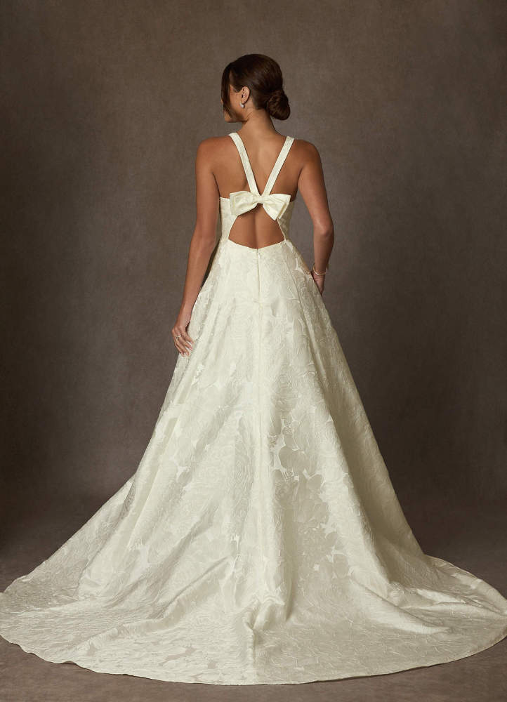 elyessen Olivette Diamond White Ball-Gown Strap Floral Jacquard Dress