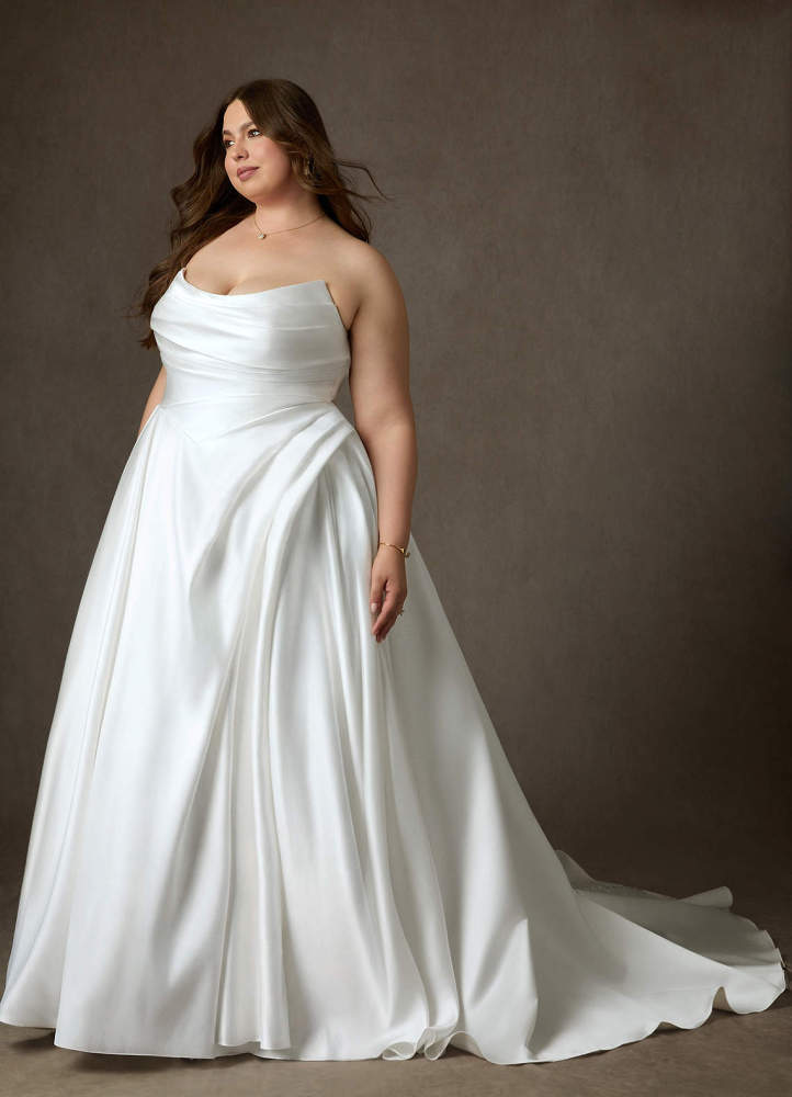 elyessen Adelise Diamond White Ball-Gown Strapless Satin Dress