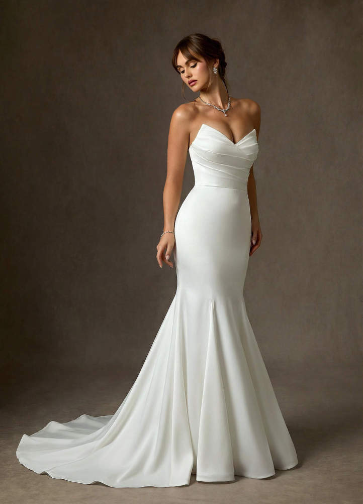 elyessen Lanelle Diamond White Mermaid Crepe Back Satin Dress